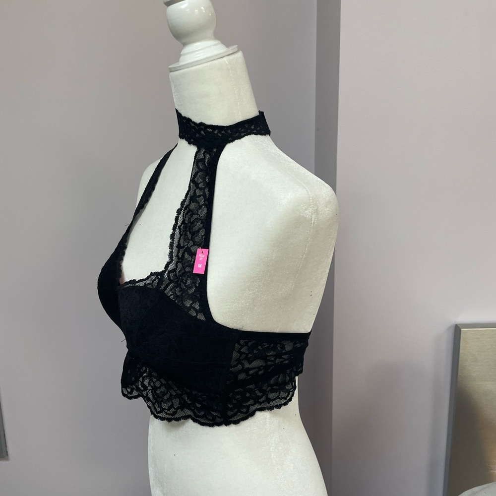 Black Lace Halter Bralette - Women Intimates